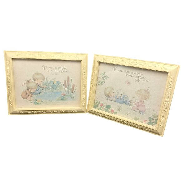 Vintage Homco DBGCI Resin Framed Pictures - Set of 2 with Psalm Quotes Nursery D - Picture 1 of 5
